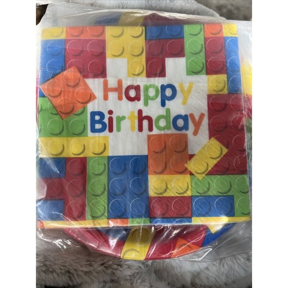 Building Blocks Birthday Dinner Plates, 16 Count Plates and Napkins (2 S… - Picture 1 of 5